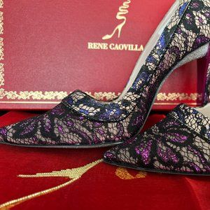 Rene Caovilla Fuxia Cobalt Lass Strass Shoes